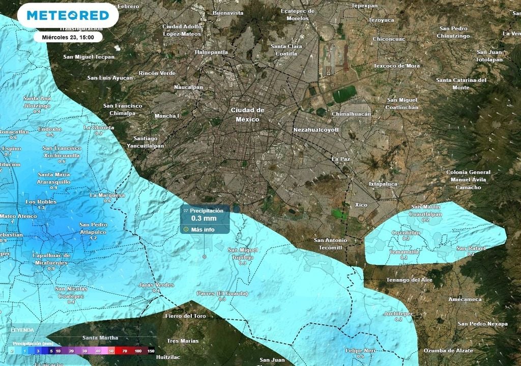 lluvia Probabilidad de lluvia en la zona montañosa del sur y poniente de la Ciudad de México.