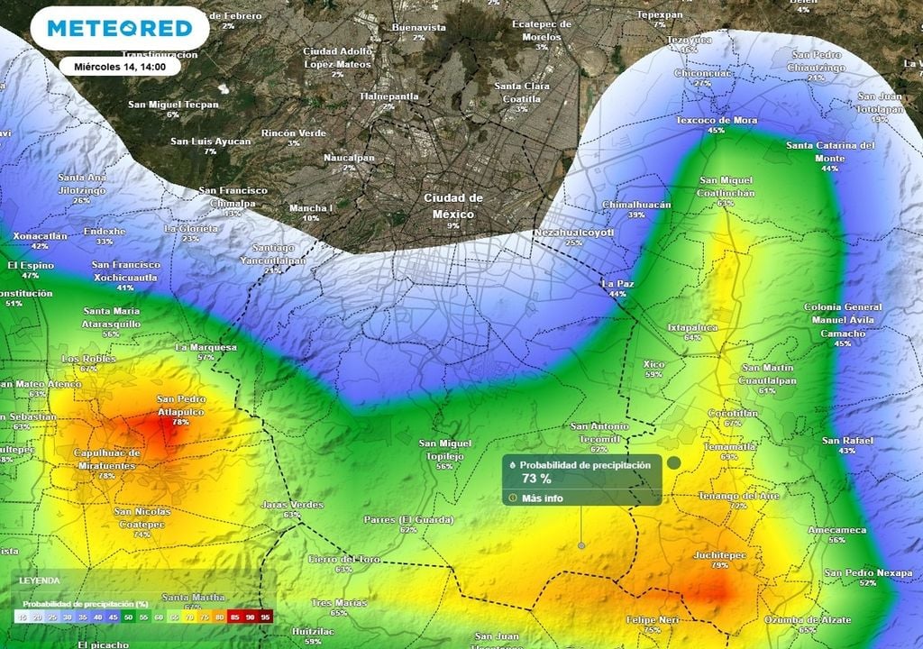 Alta probabilidad de lluvia en la zona montañosa del sur y poniente de la Ciudad de México.