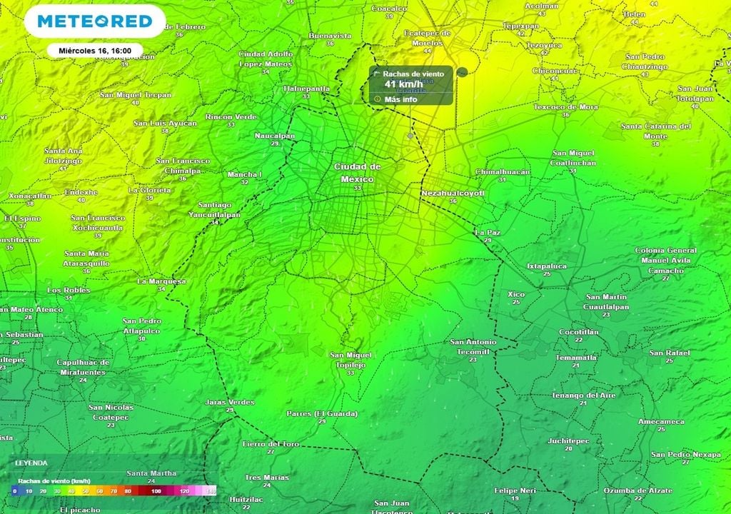 Esta tarde de miércoles se alcanzarán rachas alrededor de 40 km/h en Gustavo A. Madero y Venustiano Carranza.