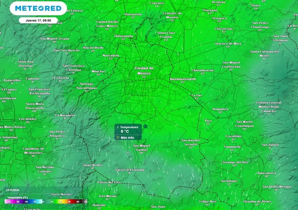 En el amanecer del miércoles se pronostican temperaturas mínimas entre 13 a 15 °C en las alcaldías del centro, norte y oriente de la capital.
