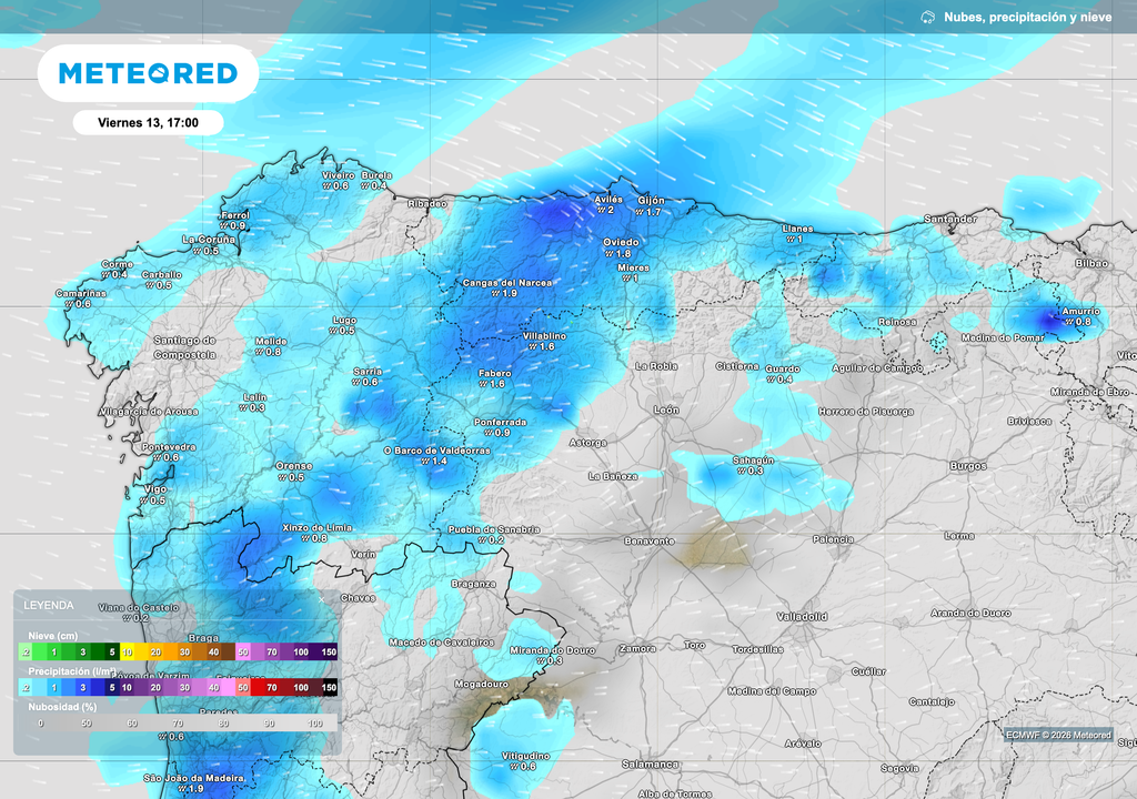 Las lluvias se generalizarán en Galicia en la media mañana del viernes y se irán extendiendo hacia Asturias y Cantabria.