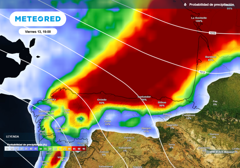 Hasta 30 l/m2: a qu&eacute; hora llegar&aacute;n las lluvias intensas a Galicia y a las comunidades cant&aacute;bricas
