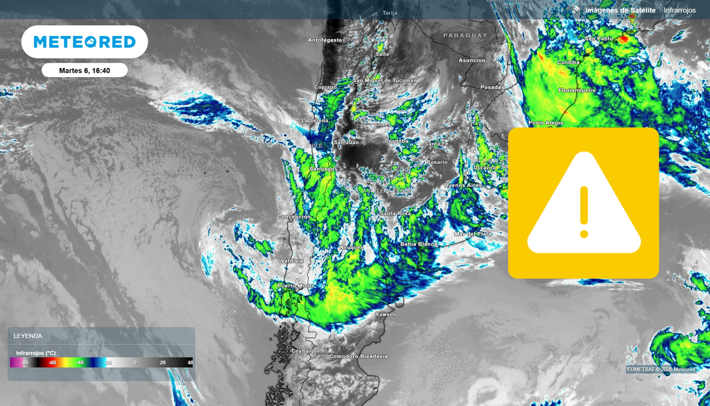 Imagen satelital infrarroja de este martes 6, donde se observa abundante nubosidad asociada al sistema frontal que afecta al centro-sur de Chile. Imagen satelital infrarroja de este martes 6, donde se observa abundante nubosidad asociada al sistema frontal que afecta al centro-sur de Chile.