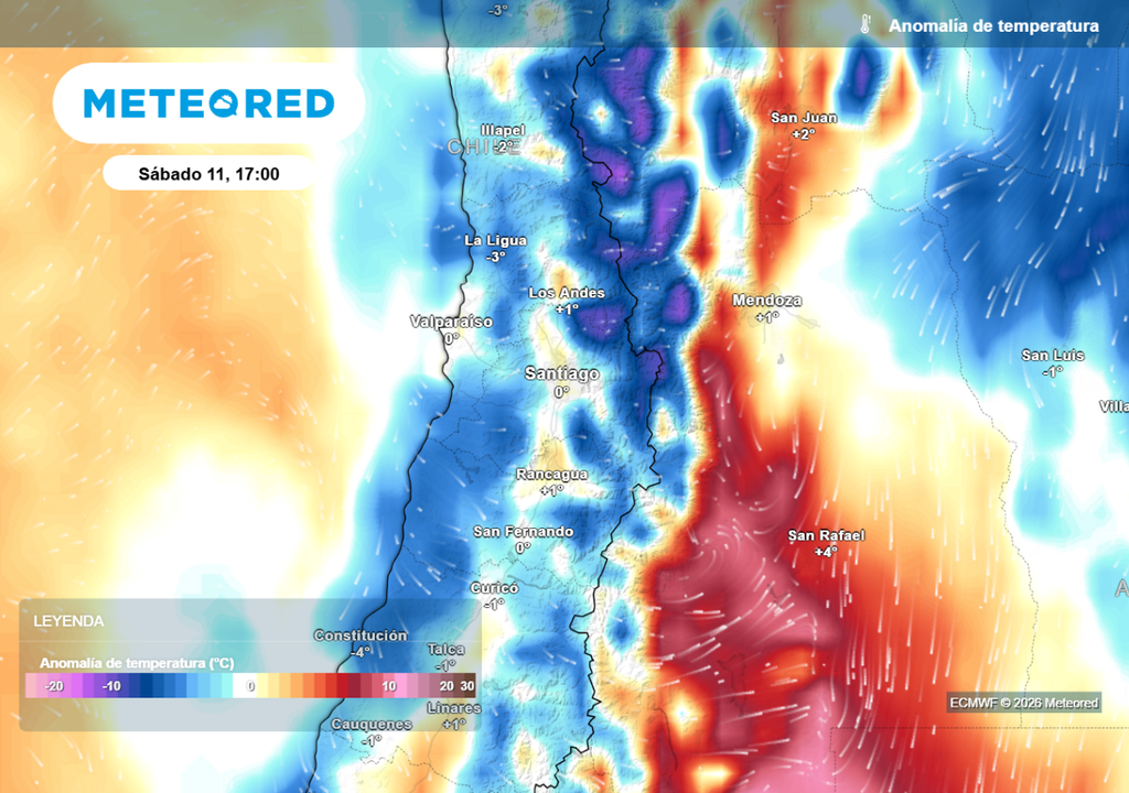 Mapas de anomalías del ECMWF: se observan temperaturas a la baja hacia el próximo fin de semana.