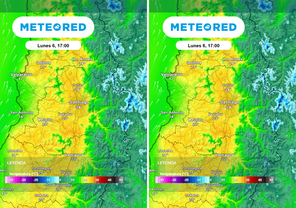 Modelos prevén entre 24 y 25 °C de máximas durante hoy lunes en el centro de Santiago.