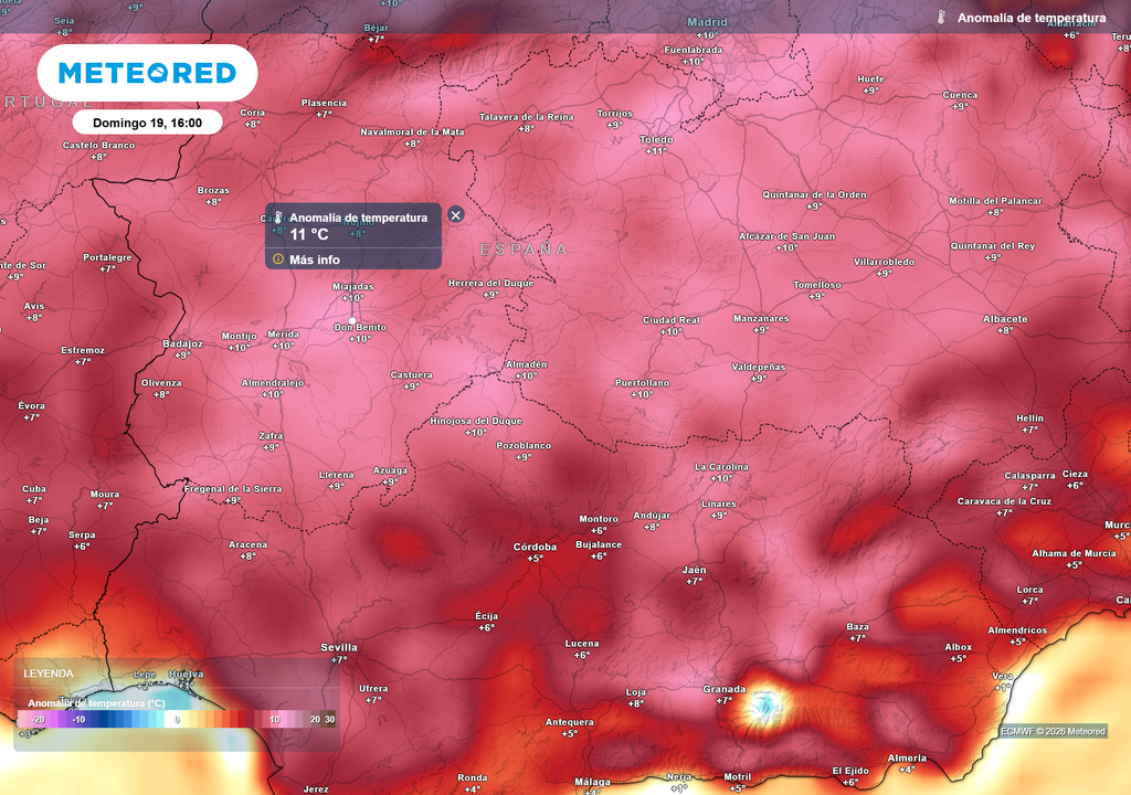 Este episodio anómalo dejará temperaturas hasta 11 ºC por encima de la media habitual de la época.