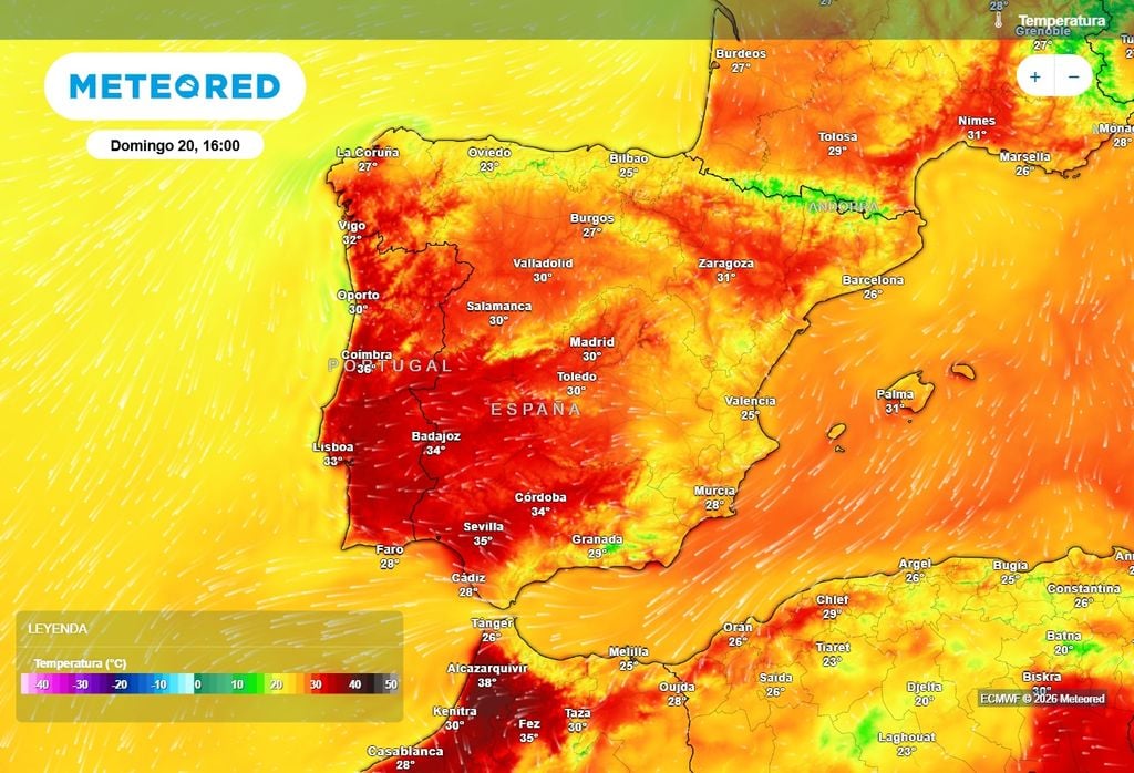 En los valles del suroeste alcanzarán o superarán los 35 ºC durante el domingo, según el modelo europeo.