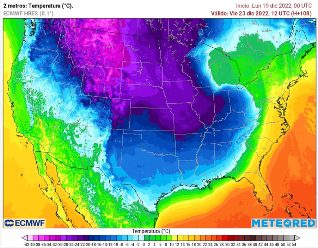Modelo ECMWF, Estados Unidos, Temperatura extrema.