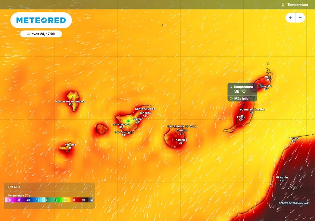 El veranillo de San Miguel llegará también a Canarias, con máximas de hasta 36 ºC en el sur de Fuerteventura. Fuente: modelo europeo.