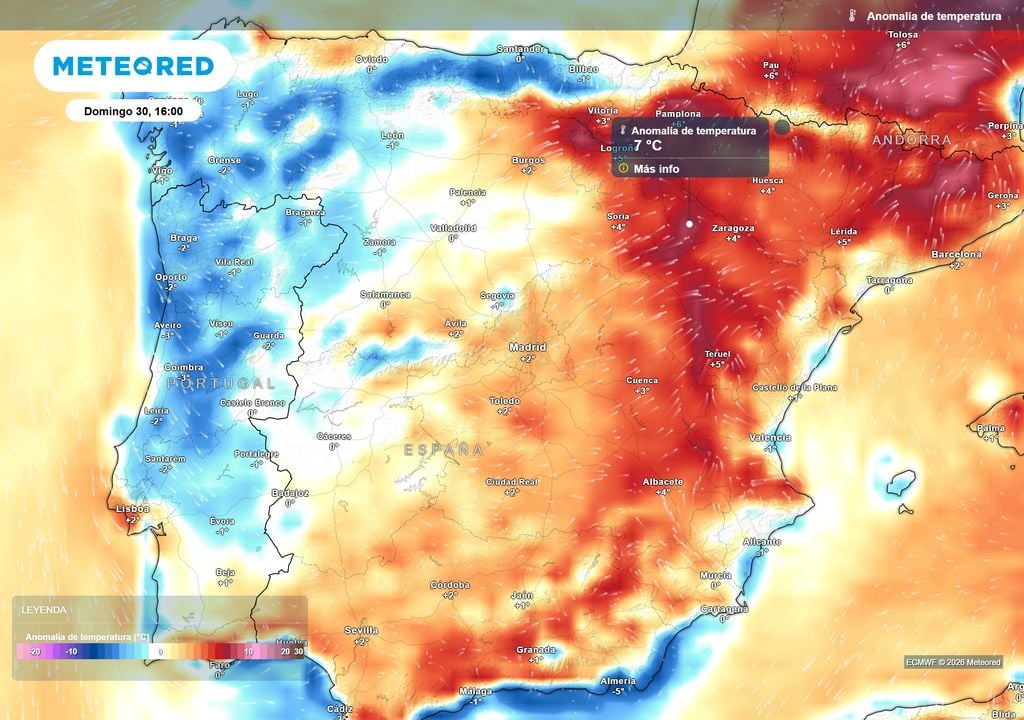 Las anomalías térmicas serán destacadas en el valle del Ebro.