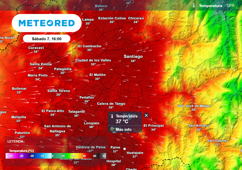 Las temperaturas más elevadas en la RM podrían concentrarse hacia el sector sur de la región: Buin y Paine verán el peak este sábado.