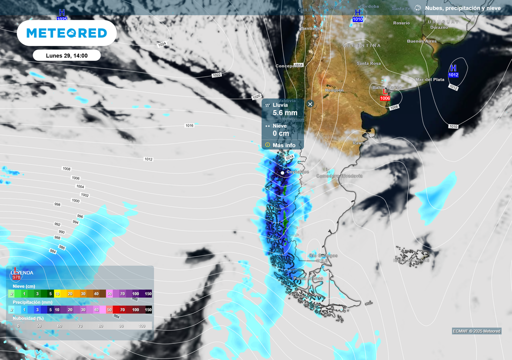 Sistema frontal deja lluvias en la Patagonia.