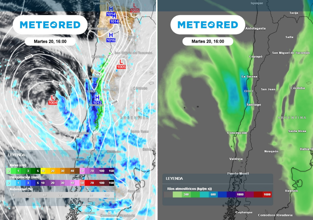 sistema frontal y río atmosférico Entre martes y miércoles se presentarán los chubascos más intensos asociados a este sistema frontal con río atmosférico categoría 1 a 2: prestar atención a las alertas de las autoridades es vital.