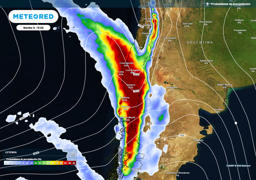 Hasta 40 mm en 24 horas con rachas de 60 km/h: primer sistema frontal azotar&aacute; a Chile centro-sur a contar del martes 09