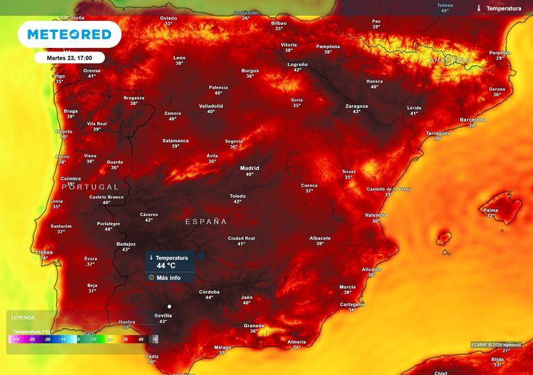 Hasta 44 &ordm;C en Espa&ntilde;a: la 'combinaci&oacute;n perfecta' para el calor extremo puede llegar el martes 23
