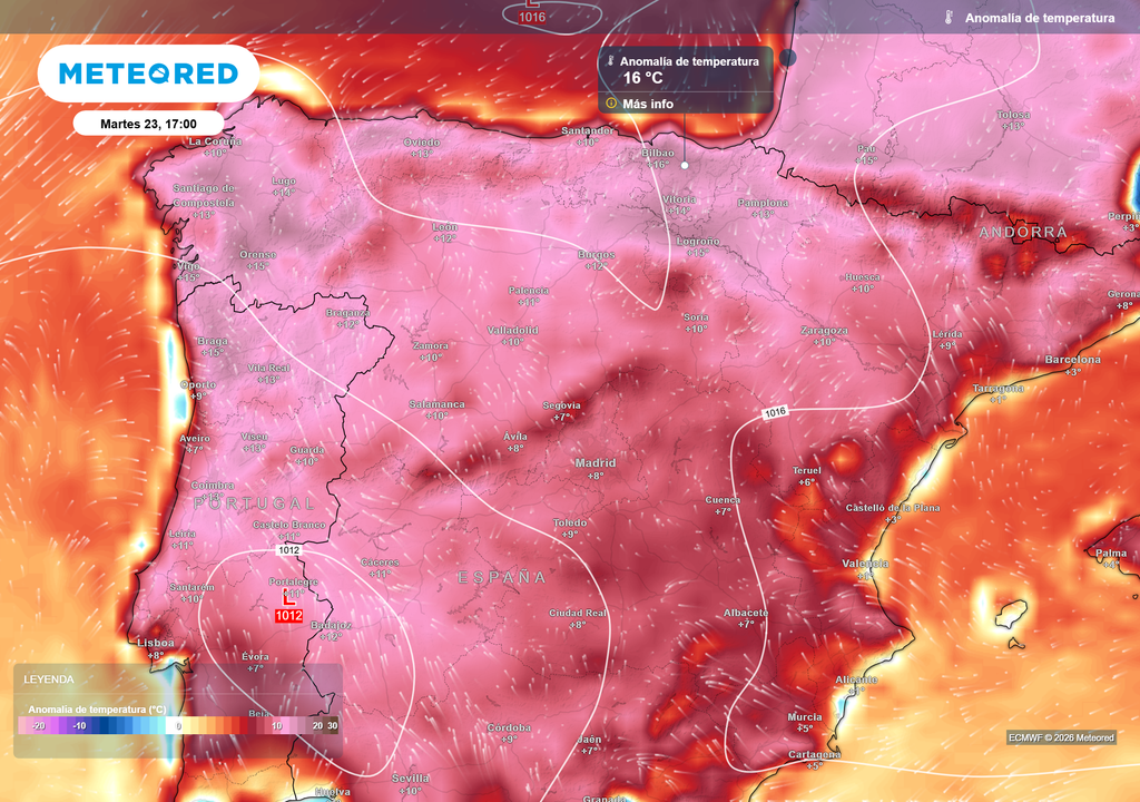 No se trata de calor propio de verano, ya que los valores previstos estarán hasta 16 ºC por encima de la media habitual de la época.