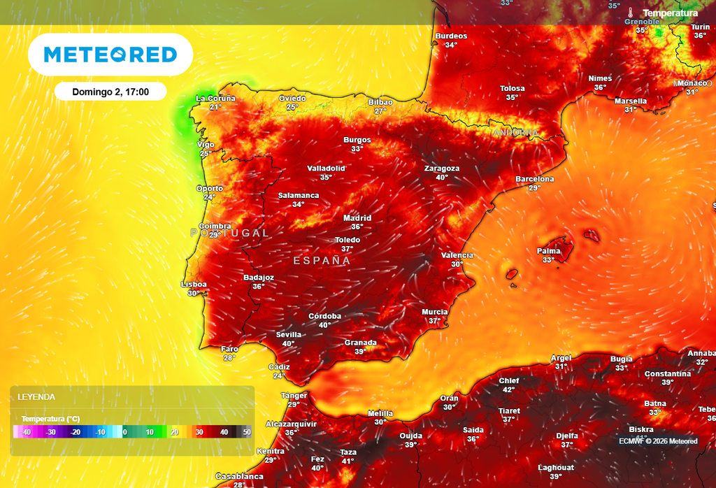 La cuarta ola de calor del presente año se prolongará, probablemente, hasta el lunes de la próxima semana (3 de agosto). En sus últimos días los picos de temperatura podrán rondar los 43-44 ºC en algunos lugares.