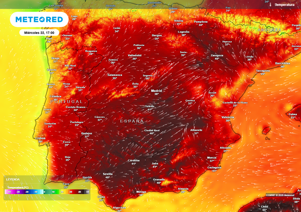 Las temperaturas serán especialmente altas en amplias zonas del centro y sur peninsular y valle del Ebro durante la jornada del miércoles.
