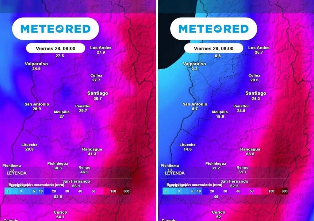 ECMWF y GFS ECMWF y GFS: ambos modelos meteorológicos coinciden en acumulados que superarían los 100 mm en sectores cordilleranos, mientras en el valle presentan algunas diferencias.