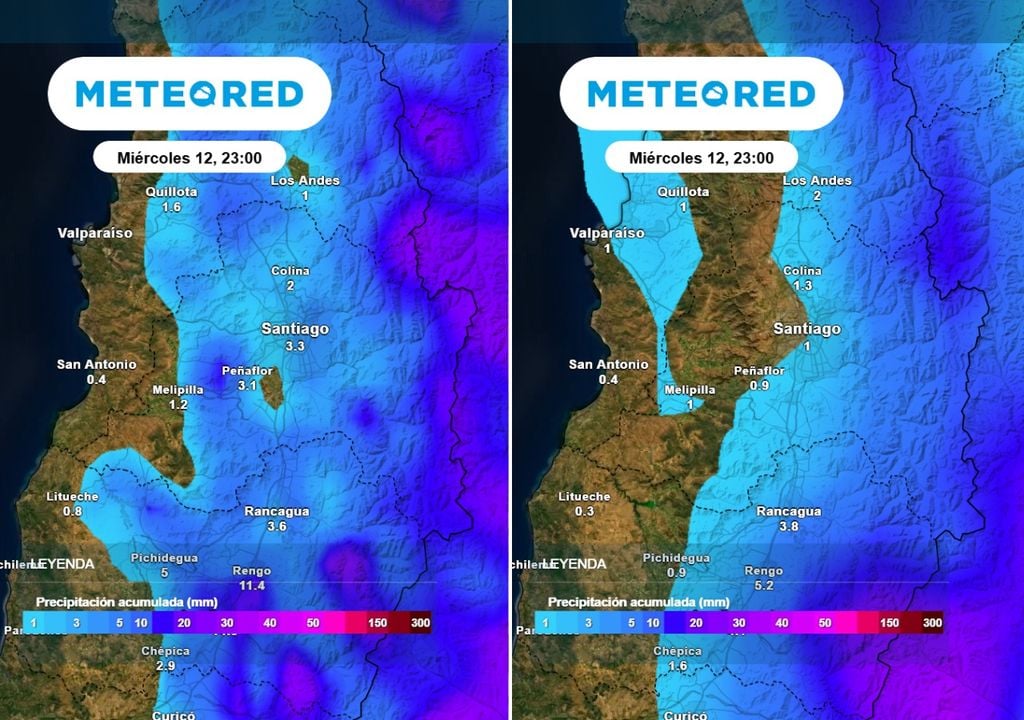 Baja segregada Una baja segregada podría dejar precipitaciones en la cordillera y chubascos débiles aislados en el valle según el modelo ECMWF (imagen izquierda) y GFS (imagen derecha).