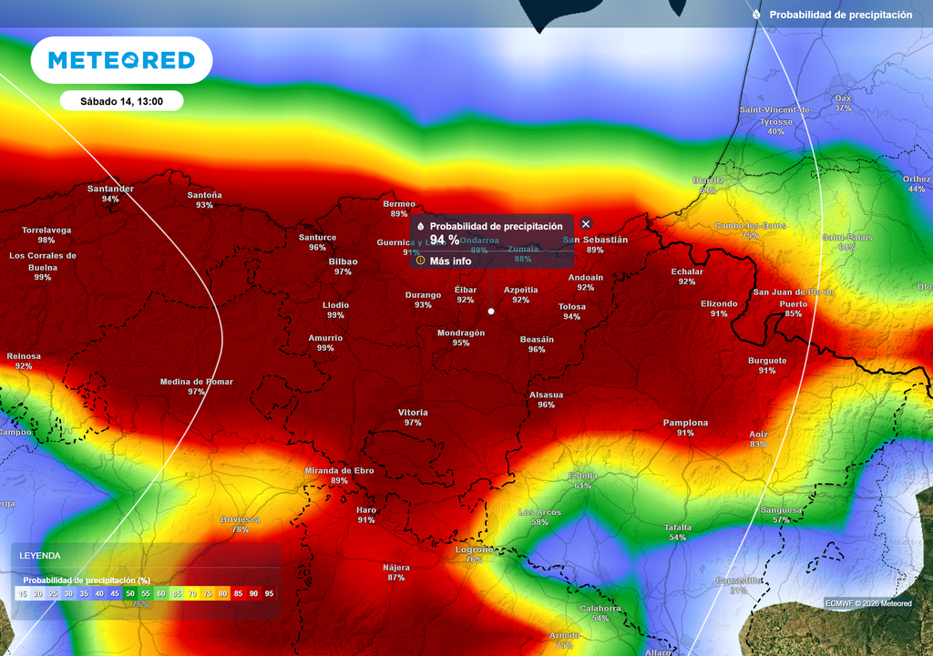 La probabilidad de precipitación se mantendrá elevada durante la jornada de hoy.