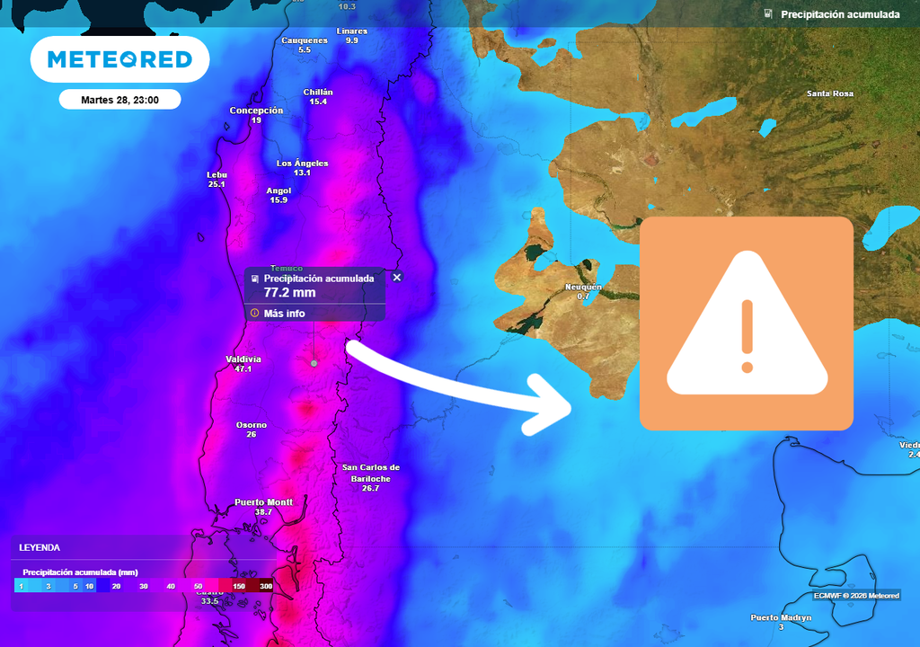 Las lluvias serán inusualmente intensas en algunos sectores de Chile centro-sur.