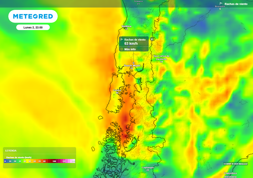 Rachas de viento, Los Ríos, Los Lagos, Meteored, Chile