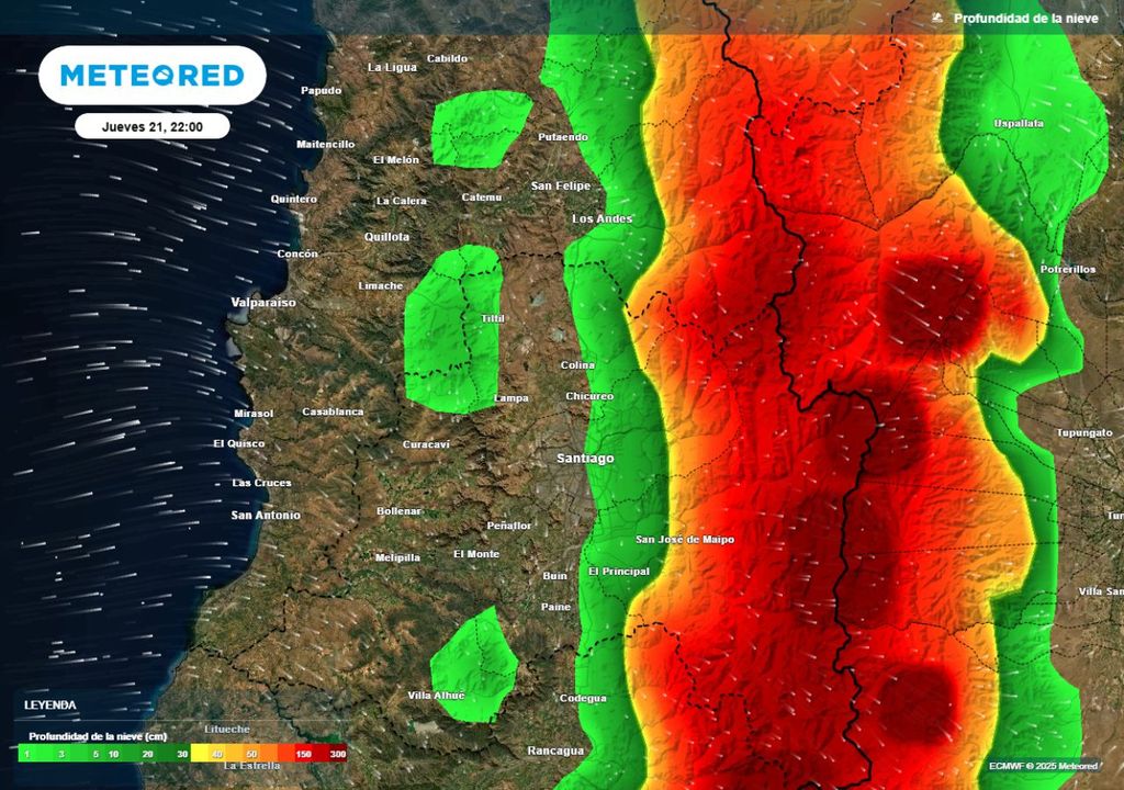 mapa de profundidad de nieve