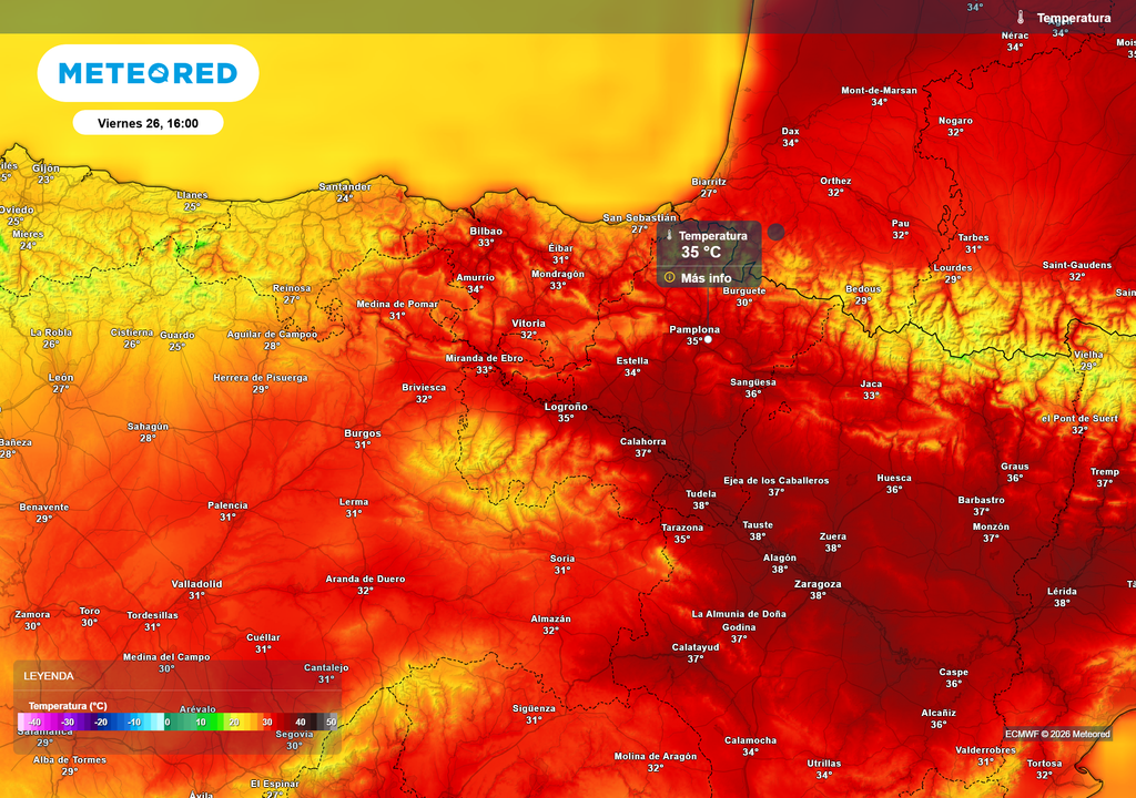 Las temperaturas máximas de mañana en el Cantábrico oriental y en Navarra serán más modestas que en las jornadas previas.