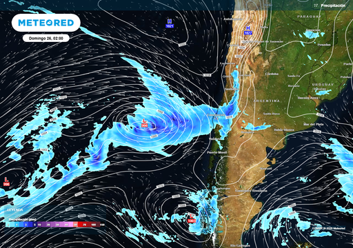"Hasta 70 mm en 24 horas": lluvia, nieve, rayos y viento para el fin de semana en Chile centro-sur por r&iacute;o atmosf&eacute;rico
