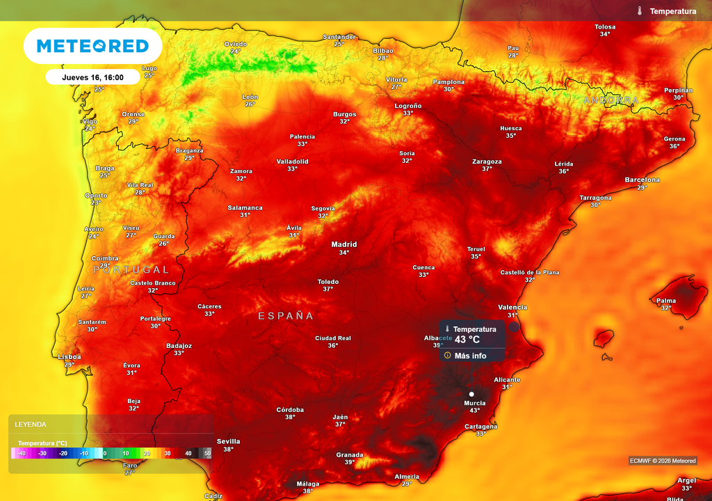 Las máximas más elevadas se prevén en el sureste, pero el calor estará presente en amplias zonas del país.