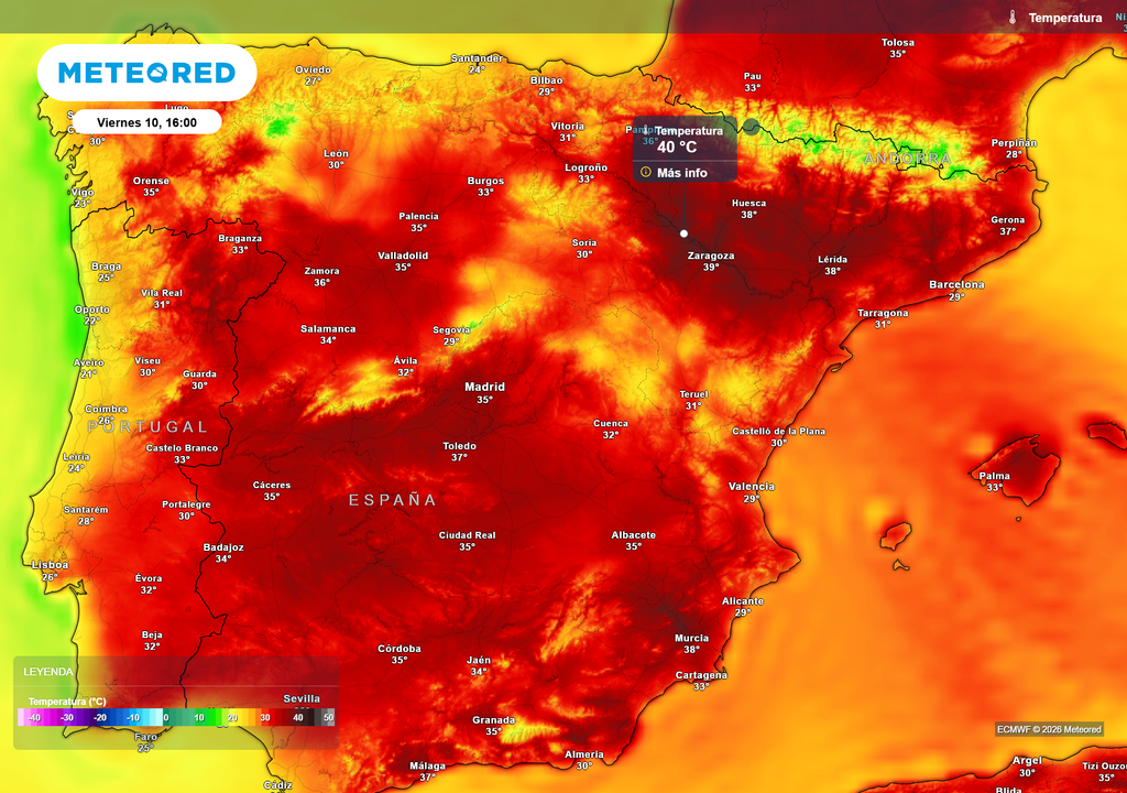 La cifra de los 40 ºC quedará acotada al valle del Ebro.