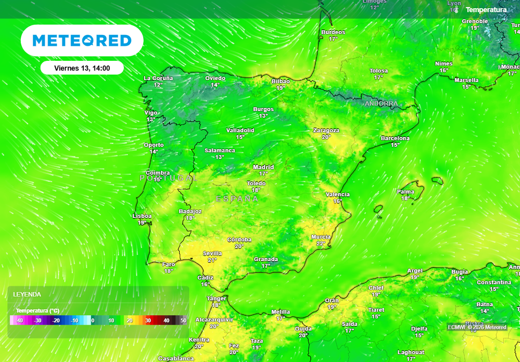Este viernes se alcanzarán las temperaturas más suaves, con unas cuantas capitales superando los 20 ºC en las horas centrales.