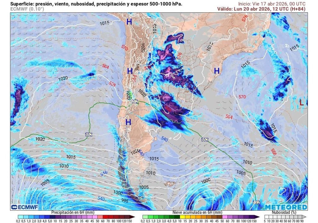 Altas presiones dominan la zona central durante el lunes, favoreciendo cielos mayormente despejados y el fin de las precipitaciones tras el paso del sistema.