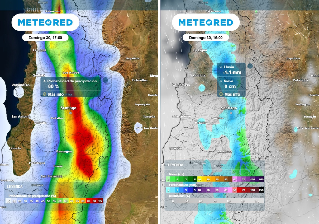 mapas de probabilidad y de precipitación prevista Este domingo podrían reactivarse los chubascos, siempre débiles y dispersos, con una probabilidad cercana al 80 %.