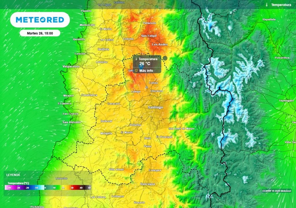 mapa de temperatura Para este martes, la máxima promedio rondará los 26 grados en la cuenca capitalina.