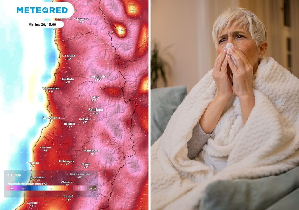 mapa de anomalía de temperatura/ persona resfriada En estos días de fuertes contrastes térmicos, se deben tomar precauciones para evitar los resfríos estacionales.