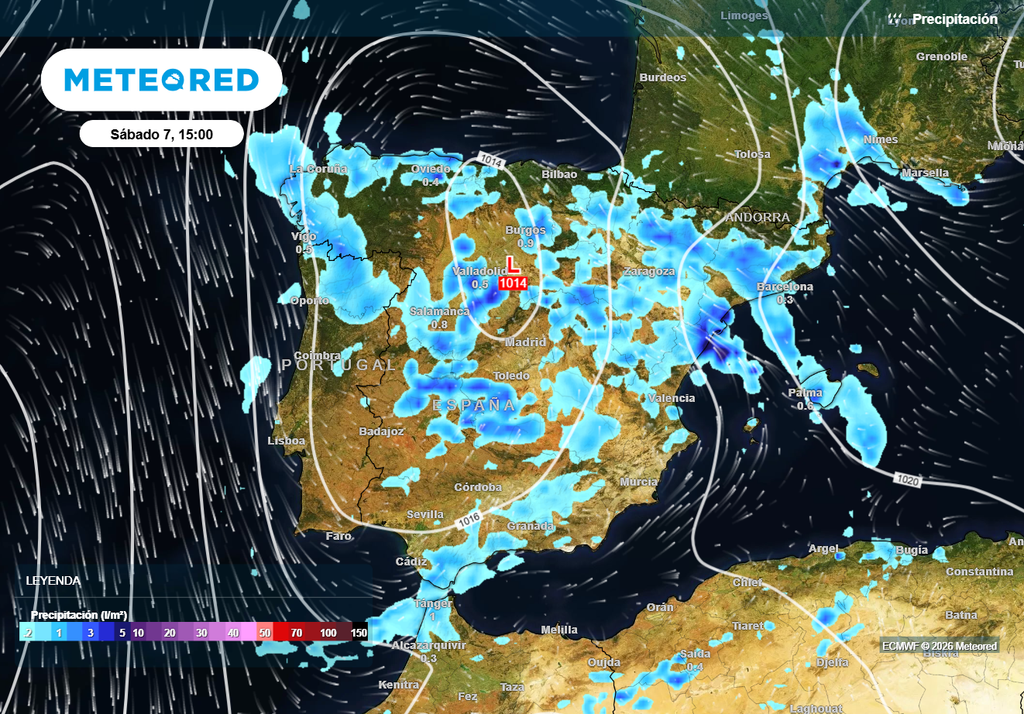 La presencia de una dana mantendrá el tiempo borrascoso el próximo sábado, con chubascos generalizados en la Península, aunque remitirá la calima y ya no se producirán lluvias de barro.
