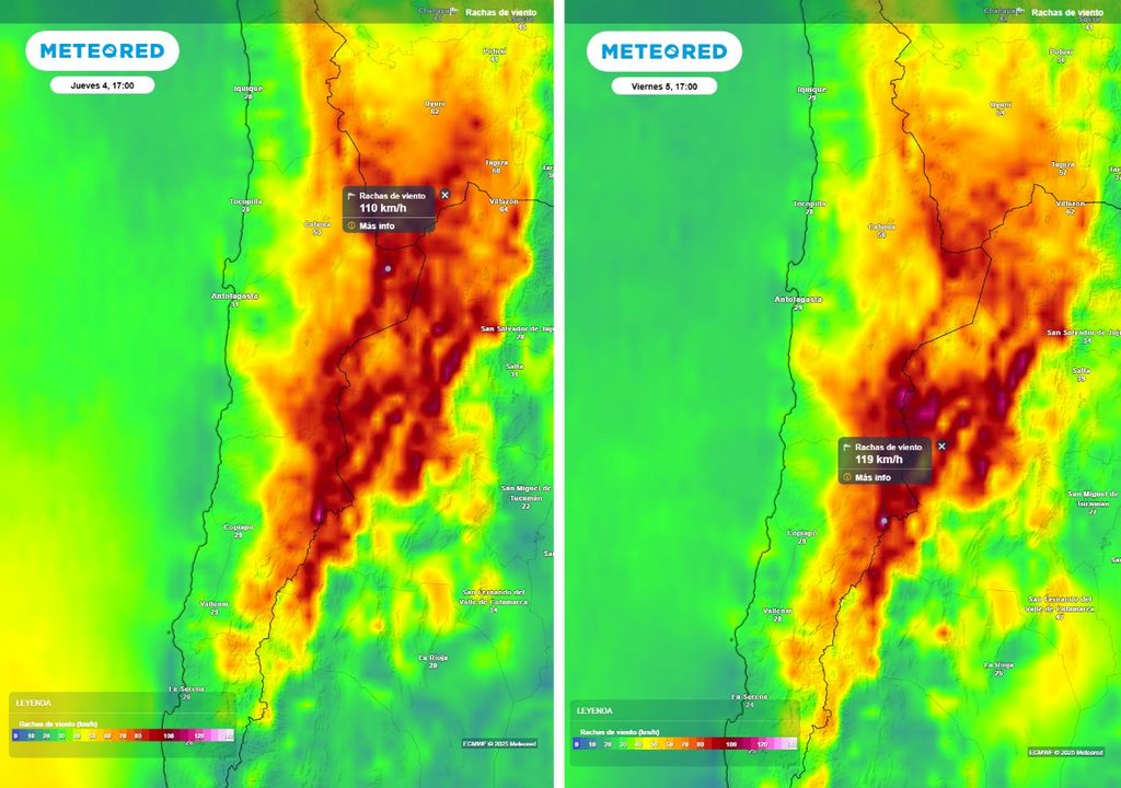 Probabilidad de tormentas de arena en las regiones de Antofagasta y Atacama, Meteored, Chile