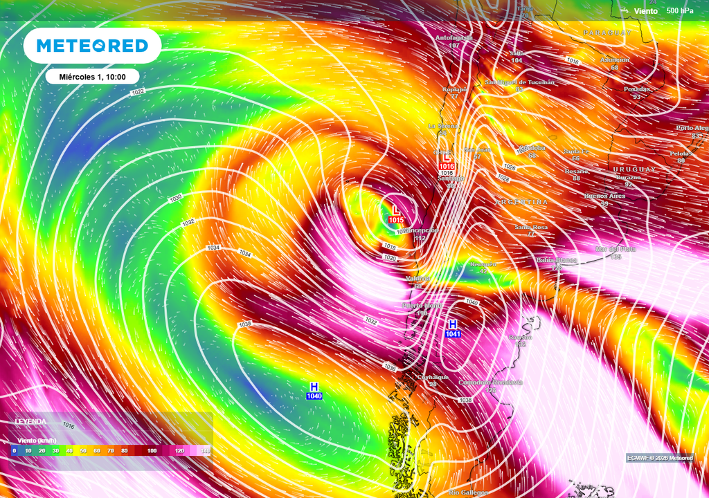 Baja segregada llegará con viento Puelche de 120 km/h a Chile centro-sur Las rachas de viento más intensas ocurrirán entre la mañana y tarde del miércoles (01) en Chile centro-sur.
