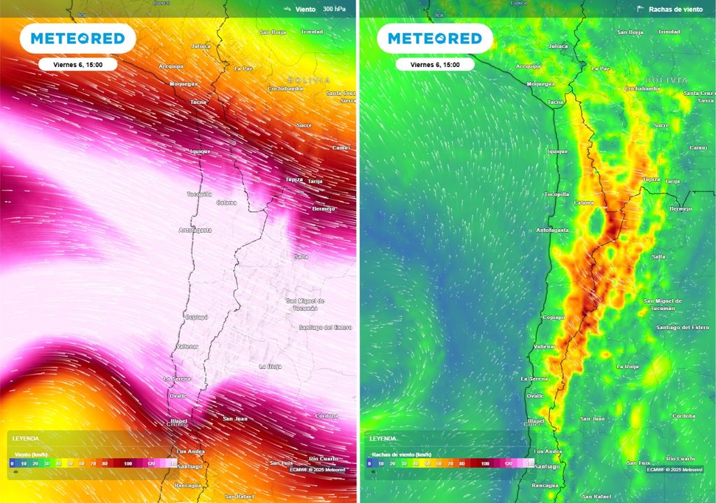corriente en chorro y ráfagas de viento previstas