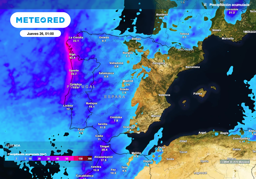Las precipitaciones serán de cierta entidad en el oeste de Galicia.