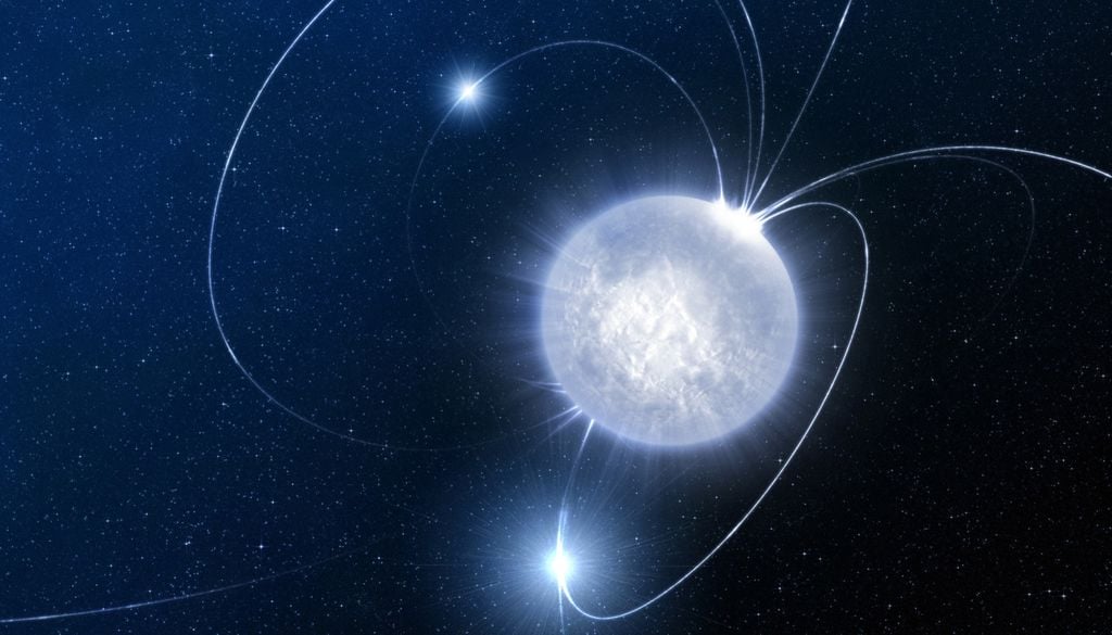Magnetare sind junge Neutronensterne mit einem extrem starken Magnetfeld, das eine Milliarde Mal stärker ist als das der Erde. Bild: ESO/L.Calçada