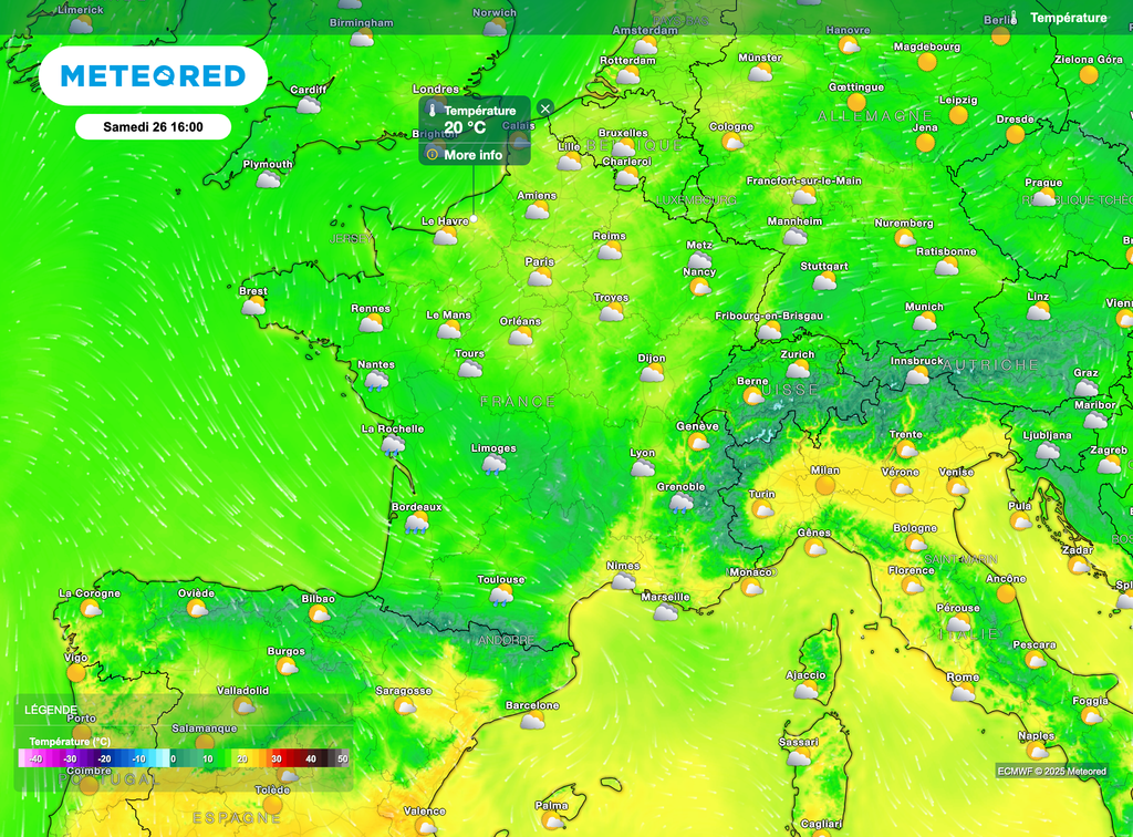 Une journée de samedi pas sous un grand soleil mais sous des éclaircies parfois généreuses. Risque de pluie dans l'ouest. Une journée de samedi pas sous un grand soleil mais sous des éclaircies parfois généreuses. Risque de pluie dans l'ouest.