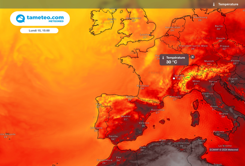 Chaleur forte à l'est en cours de semaine prochaine. Plus frais vers le nord-ouest.