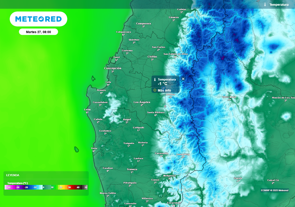 Helada meteorológica Región de Biobío, Meteored Chile