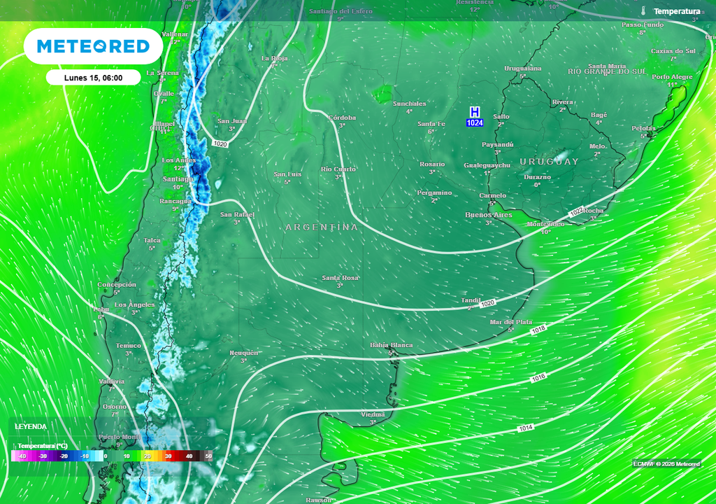 Argentina tiempo pronóstico clima frío heladas Lunes con probables heladas nuevamente en el norte de la Patagonia y región Pampeana.
