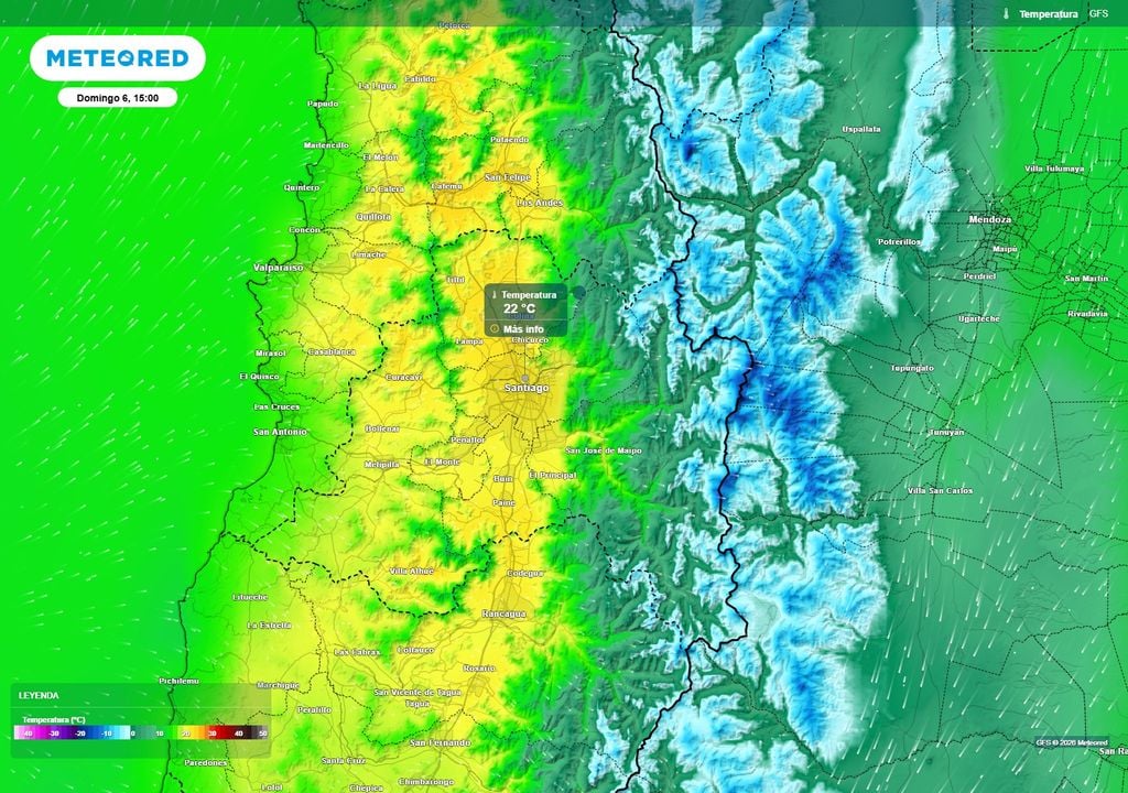 mapa de temperatura. La Región Metropolitana tendrá una marcada amplitud térmica este fin de semana: las madrugadas podrían bajar hasta 2 o 3 °C, mientras que durante la tarde las máximas subirían hasta 23 o 25 °C en algunos sectores.