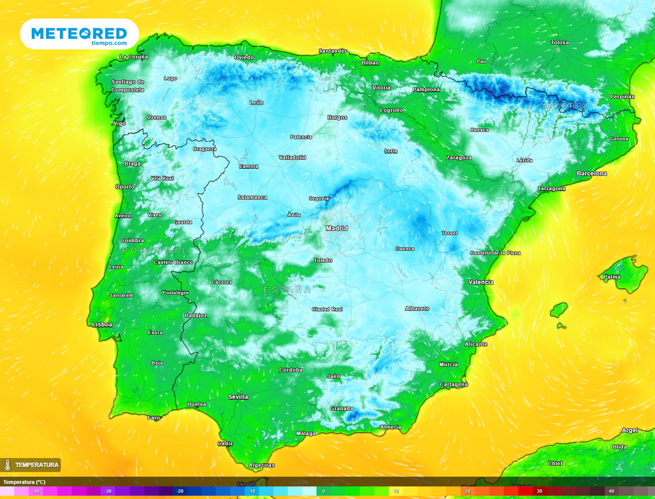 En la próxima madrugada gran parte de la península acabará de nuevo por debajo de los 0 ºC.