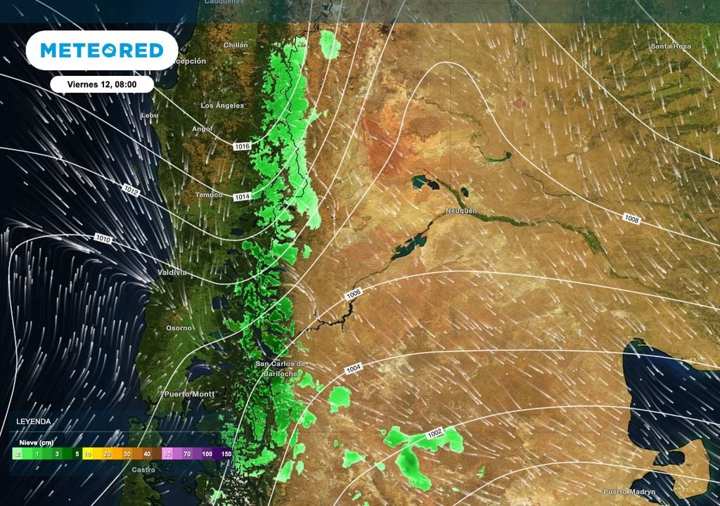 Nevadas cordillera Las nevadas estarán concentradas especialmente sobre sectores medios y altos de la cordillera. También serán posibles algunos chaparrones de nieve en zonas elevadas de la estepa de Chubut.